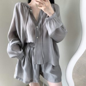 26070191 [내추럴] 셔링 블라우스 반바지 셋업