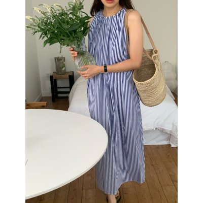 26070201 [청량] 썸머 스트라이프 롱 원피스