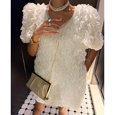 26070206 [클래식] 브이 셔링 수술 미니원피스
