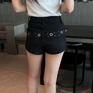 26070211 [캐주얼] 아일렛 벨트 데님 핫팬츠