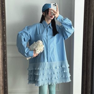 26070250 [에이블] 배색 캉캉 레이어드 셔츠 원피스