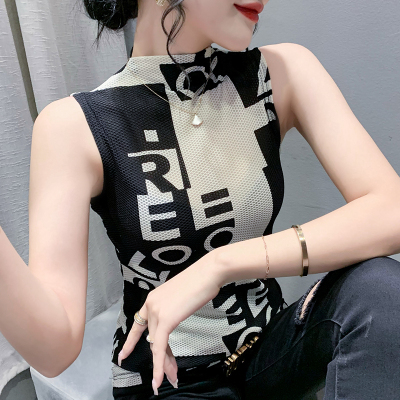 26080009 [시크] 레터링 프린트 반하이넥 민소매 티셔츠