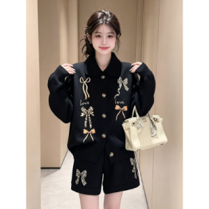 26080031 [시크] 캐주얼 블랙 립존 자켓 핫팬츠 투피스 세트