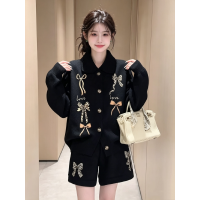 26080031 [시크] 캐주얼 블랙 립존 자켓 핫팬츠 투피스 세트