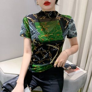 26080075 얼리가을 반하이넥 망사 슬림핏 이너 티셔츠