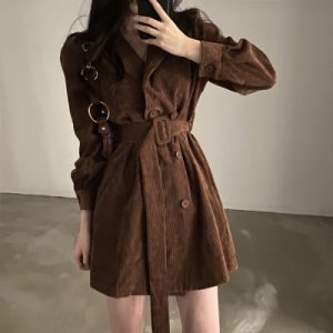 26080078 코듀로이 카라 포켓 싱글 버튼 미니 원피스