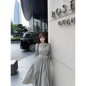 26080106 [실사] 언발카라넥 체크 셔츠원피스