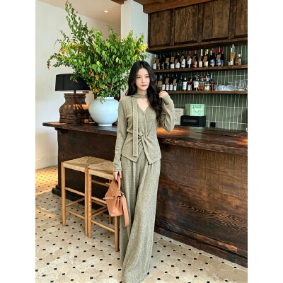 26080113 가을 브이 셔링티 스카프 와이드팬츠 셋업