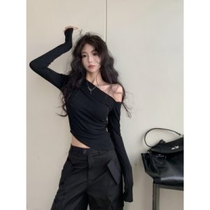 26080154 [실사] 유니크 원숄더 슬림 긴팔티