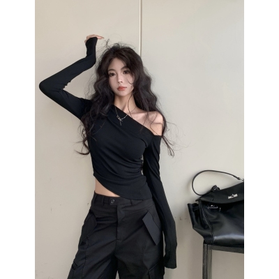 26080154 [실사] 유니크 원숄더 슬림 긴팔티