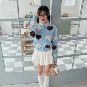 26080189 러블리 하트 아가일 패턴 니트 가디건