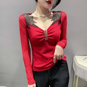 26080280 핫픽스 스파클링 브이넥 시스루 긴팔 티셔츠
