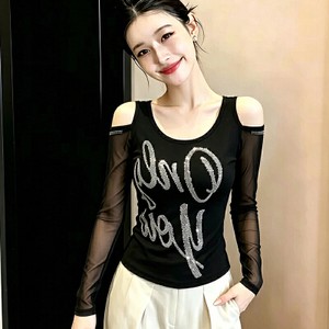 26080316 시어 어깨트임 스톤 레터링 긴팔 티셔츠