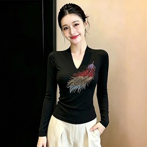 26080317 시어 브이넥 피콕 스톤 슬림 긴팔 티셔츠