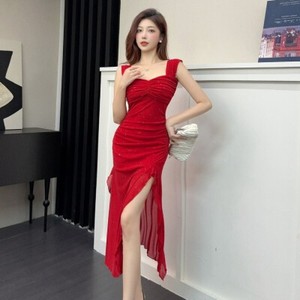 26080327 26080327 시어 백리스 슬릿 롱 캐미솔 원피스