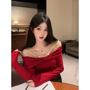 26080353 오프숄더 슬림 콤비 긴팔 티셔츠