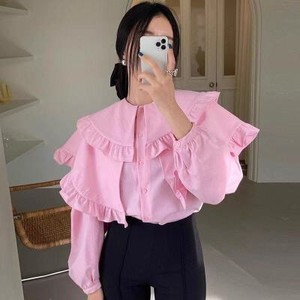 26080357 러플 레이어드 빅카라 볼륨 슬리브 블라우스