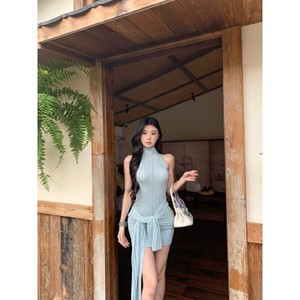 26080373 하프넥 홀터넥 슬림 맥시 원피스