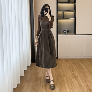26090054 클래식 빈티지 체크 멜빵 원피스 니트 투피스 셋업