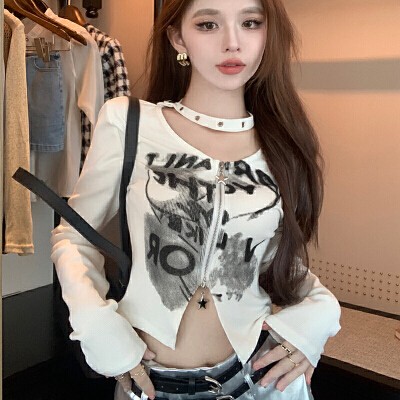26090208 레터링 목걸이 집업 티셔츠