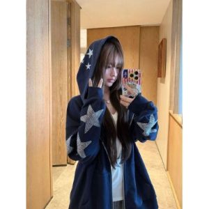26090216 스타 큐빅  루즈핏 후드 집업 점퍼