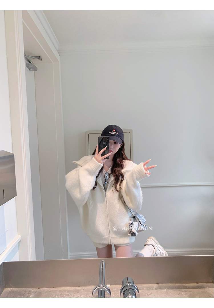 빅카라 집업 모헤어 니트 가디건