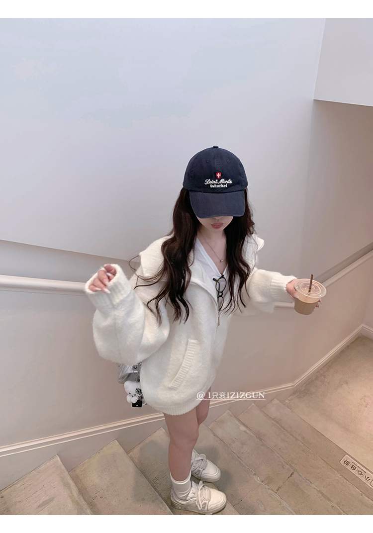 빅카라 집업 모헤어 니트 가디건