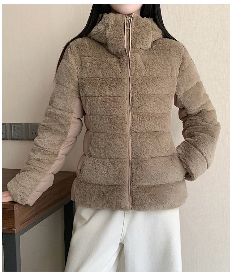 슬림 밍크 퍼 하이넥 후드 집업 자켓