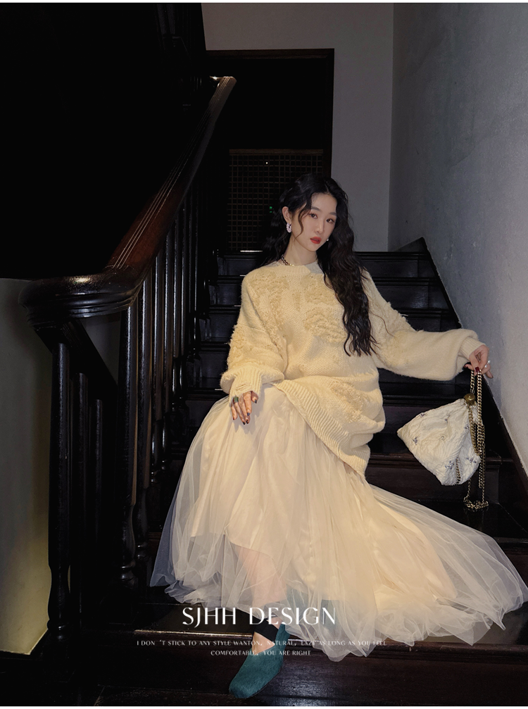 올리브 니트 레이어드 샤 롱 원피스