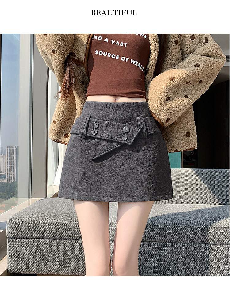 더블 버튼 랩 비조 속바지 미니스커트