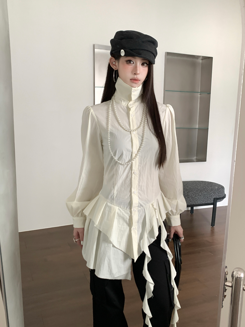 언발 러플 드레이프 셔츠 블라우스