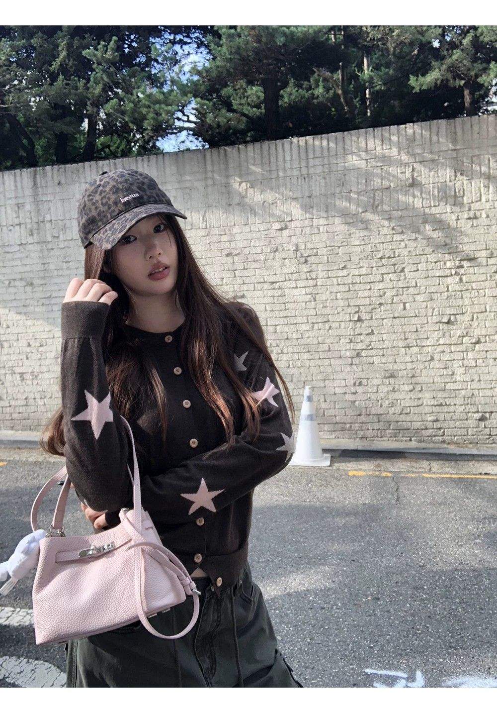 스타 소매 포인트 라운드 니트 가디건