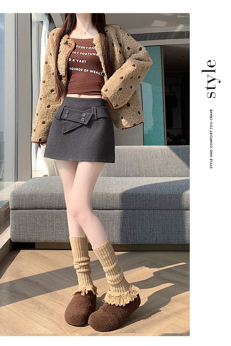 더블 버튼 랩 비조 속바지 미니스커트