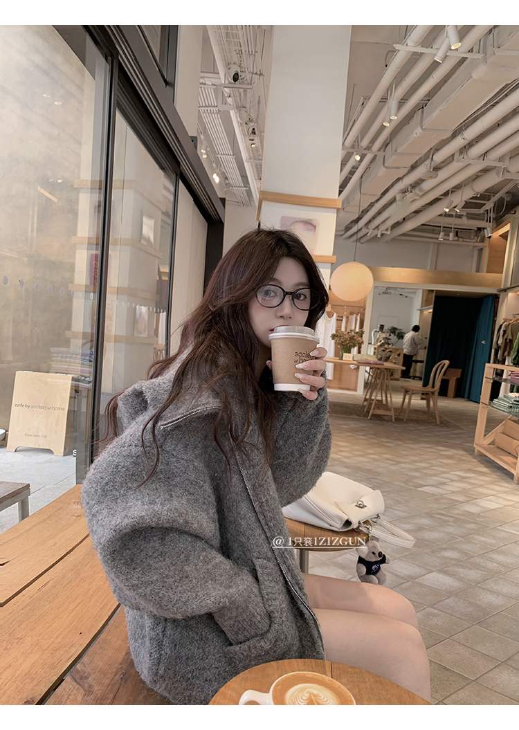 빅카라 집업 모헤어 니트 가디건
