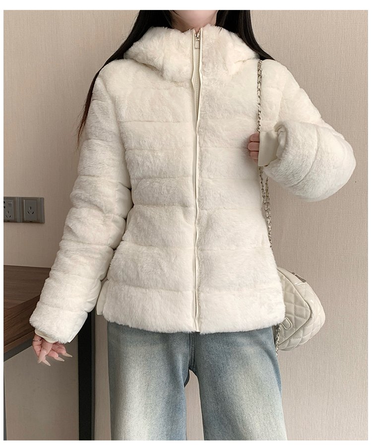 슬림 밍크 퍼 하이넥 후드 집업 자켓