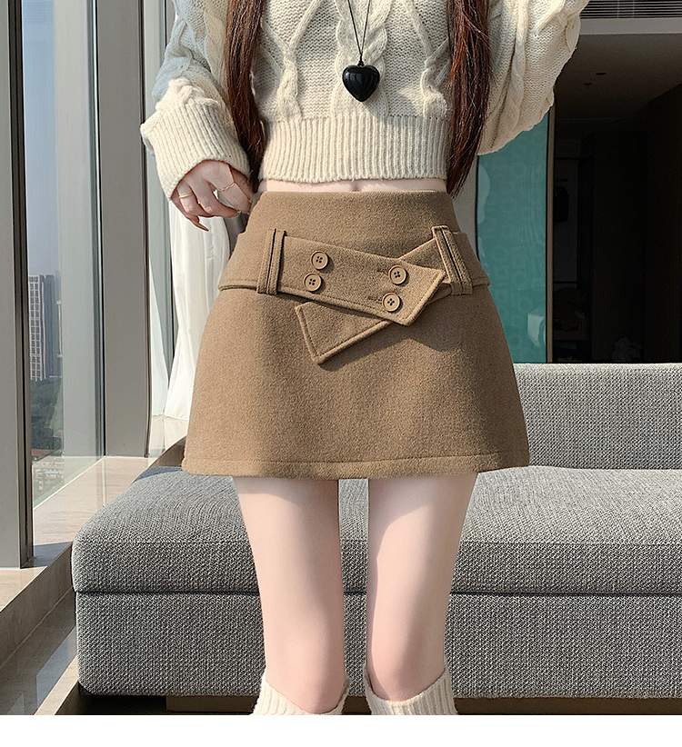 더블 버튼 랩 비조 속바지 미니스커트