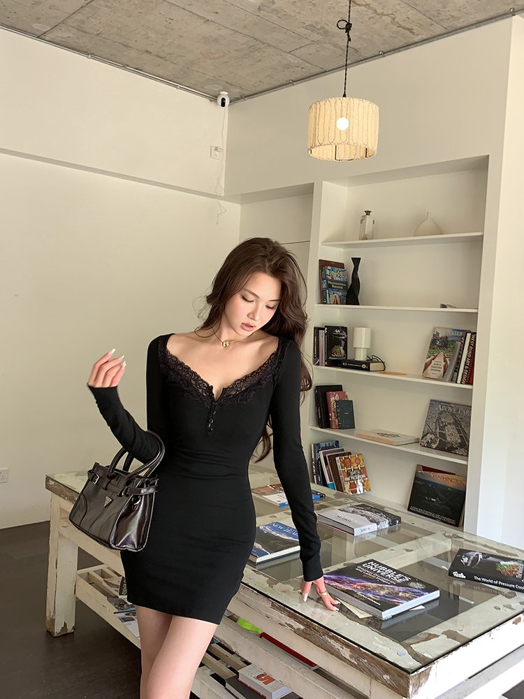 걸리시 레이스 핑거홀 미니 원피스