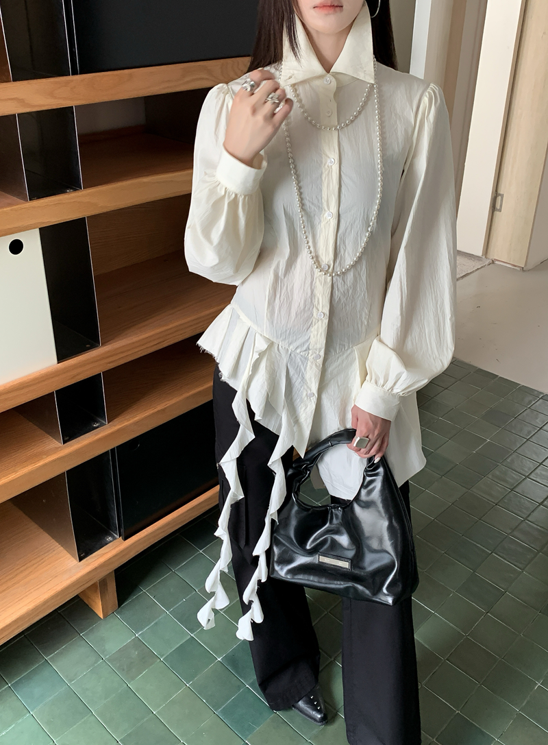 언발 러플 드레이프 셔츠 블라우스