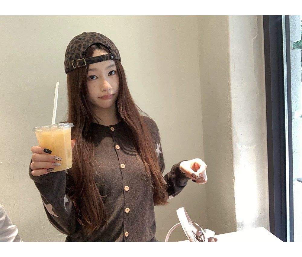 스타 소매 포인트 라운드 니트 가디건