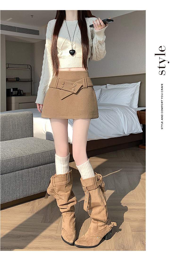더블 버튼 랩 비조 속바지 미니스커트
