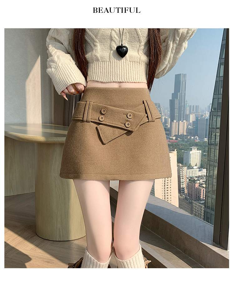 더블 버튼 랩 비조 속바지 미니스커트