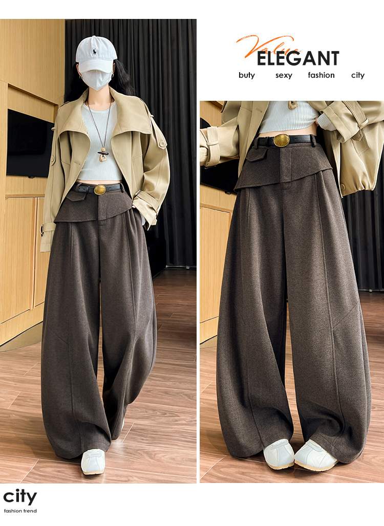더블 허리 요크 핀턱 벌룬 와이드 팬츠