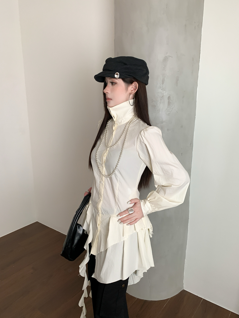 언발 러플 드레이프 셔츠 블라우스