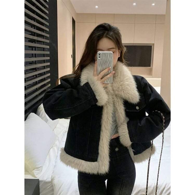 흑청 퍼 카라 패딩 데님 자켓