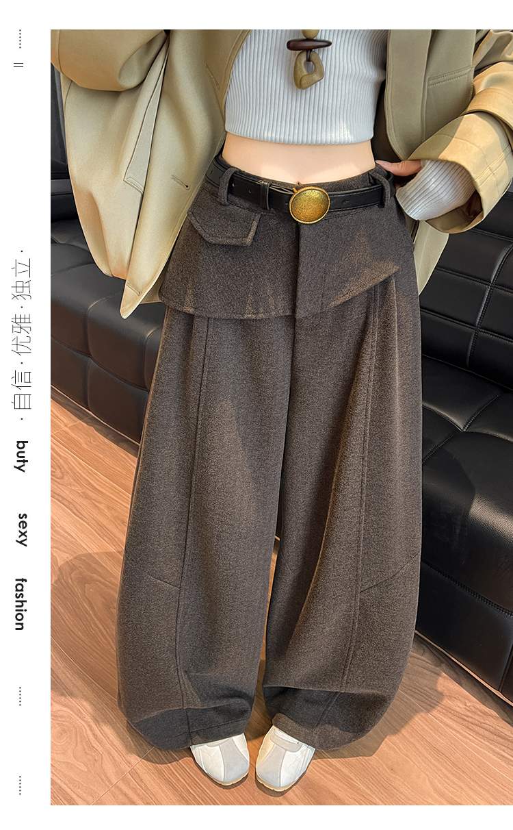 더블 허리 요크 핀턱 벌룬 와이드 팬츠