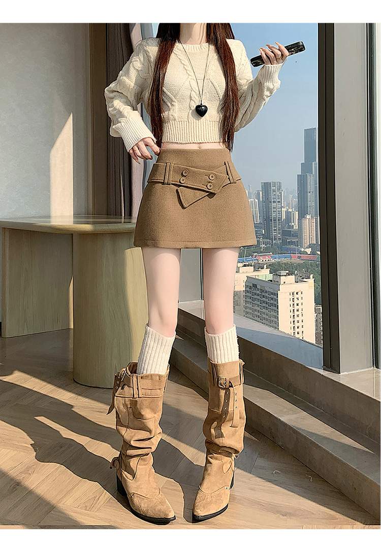 더블 버튼 랩 비조 속바지 미니스커트