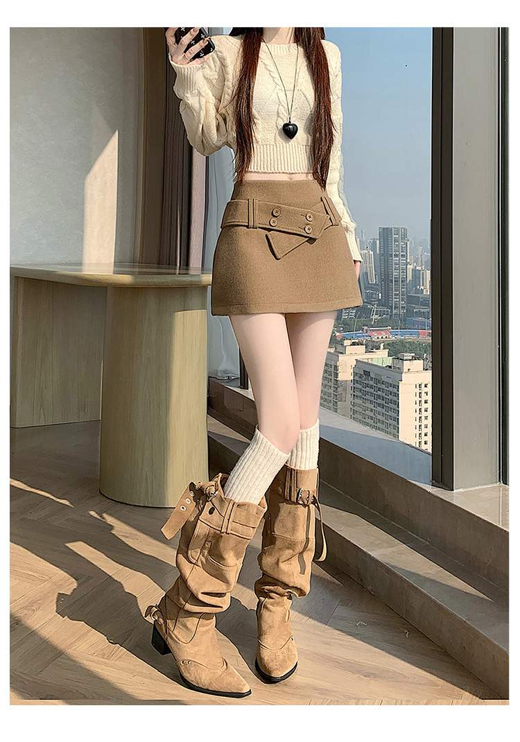 더블 버튼 랩 비조 속바지 미니스커트