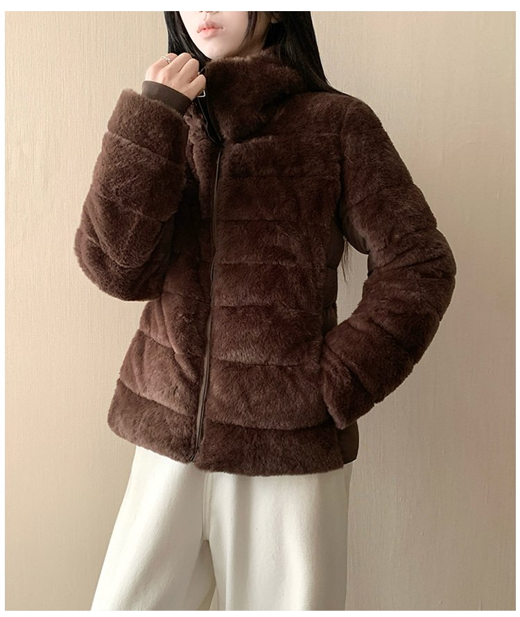 슬림 밍크 퍼 하이넥 후드 집업 자켓