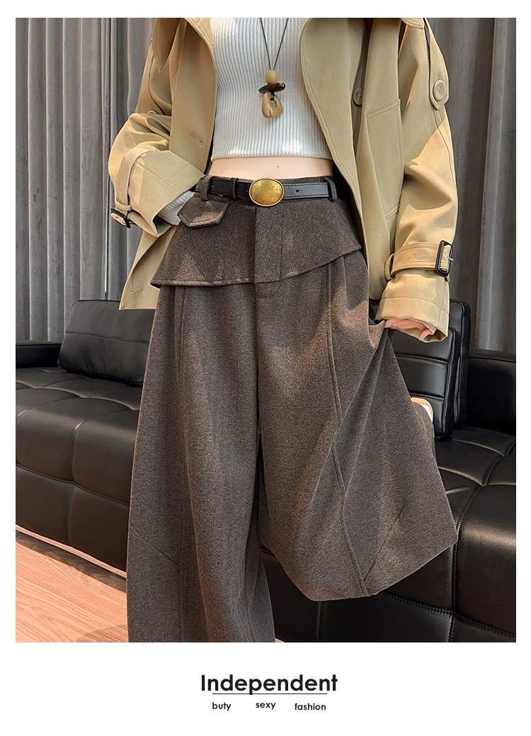 더블 허리 요크 핀턱 벌룬 와이드 팬츠