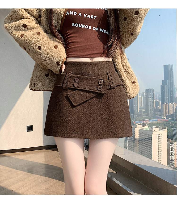 더블 버튼 랩 비조 속바지 미니스커트